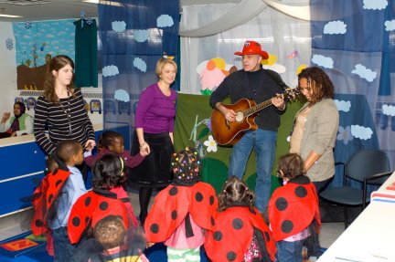 Victor infront of kids presenting Polka-Dot Troubles
